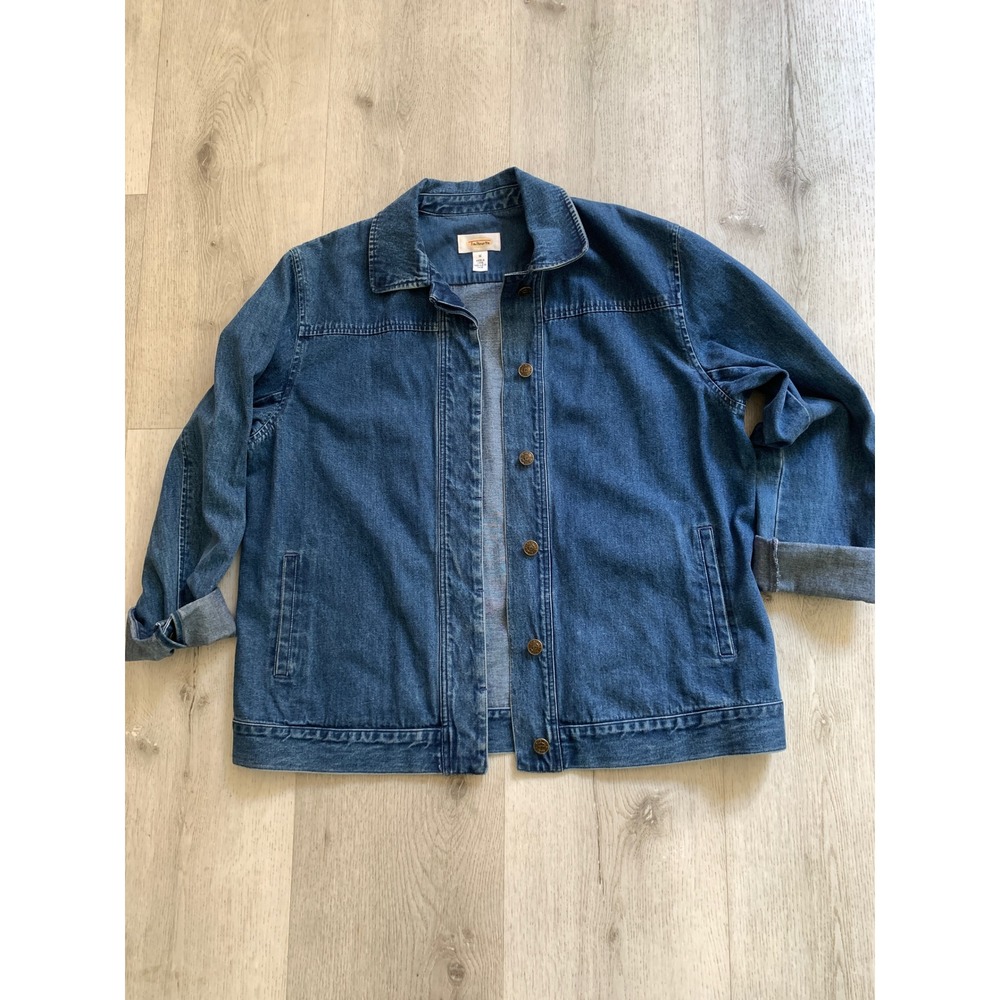 Talbots Womens Medium Wash Blue Denim Button Front Jacket Size M Pockets